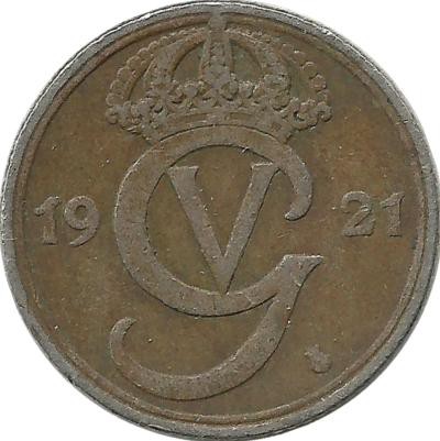 Монета 25 эре. 1921 год, Швеция. (W).