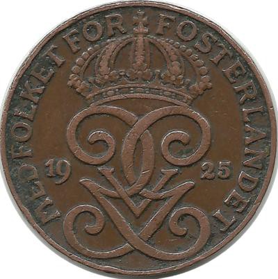 Монета 2 эре.1925 год, Швеция.