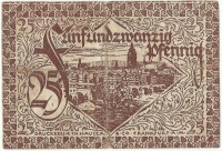 Нотгельд 25 пфеннигов 1919 год Франкфурт-на-Майне (нем. Frankfurt am Main ), Без литеры. Без серийного номера. (Дата 1 ноября 1919 г.), Германия. 