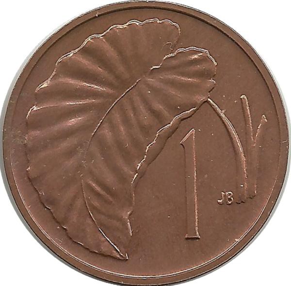 Лист Таро. Монета 1 цент 1973 г. Острова Кука. UNC.