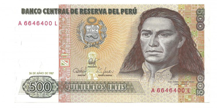 Перу. Банкнота 500 интис  1987 год.  UNC. 
