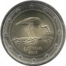 Черный аист. Монета 2 евро. 2015 год, Латвия. UNC.