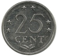 Монета 25 центов. 1980 год, Нидерландские Антильские острова. UNC.