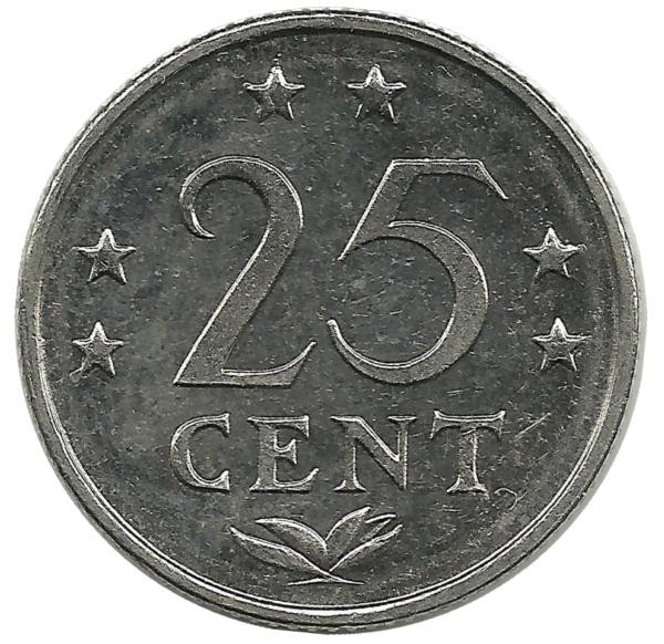 Монета 25 центов. 1980 год, Нидерландские Антильские острова. UNC.