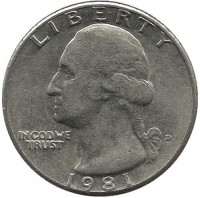 Вашингтон. Монета 25 центов. 1981 год, (D). Денвер, США.