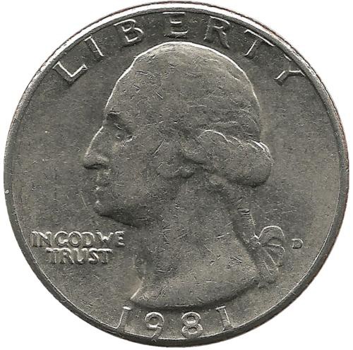 Вашингтон. Монета 25 центов. 1981 год, (D). Денвер, США.