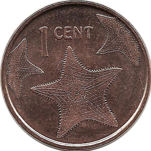 Морская звезда. Монета 1 цент, 2015 год, Багамские острова. UNC.