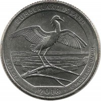 Национальное побережье острова Кумберленд (Cumberland Island). Монета 25 центов (квотер), (P). 2018 год, США. UNC.