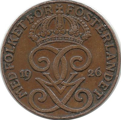 Монета 2 эре.1926 год, Швеция.