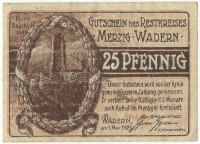 Нотгельд 25 пфеннигов 1921 год Мерциг - Вадерн (Merzig-Wadern), Без литеры. Без серийного номера. (Дата 1 мая 1921 г.), Германия. 