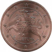 Монета 5 центов, 2015 год, Литва. UNC.