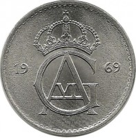 Монета 10 эре. 1969 год, Швеция. (U).