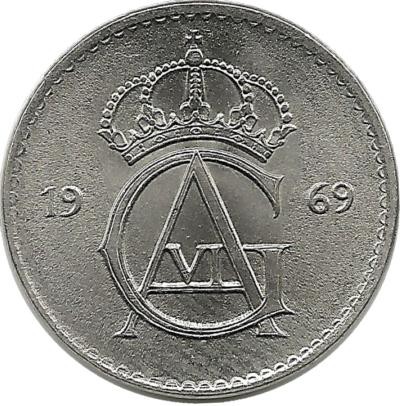 Монета 10 эре. 1969 год, Швеция. (U).