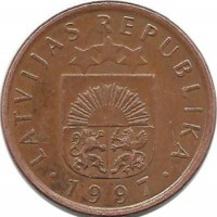 Монета 1 сантим. 1997 год, Латвия.