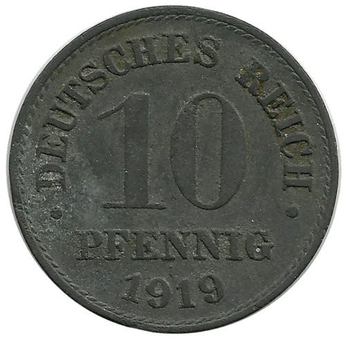 Монета 10 пфеннигов.  1919 год,  Германская империя.
