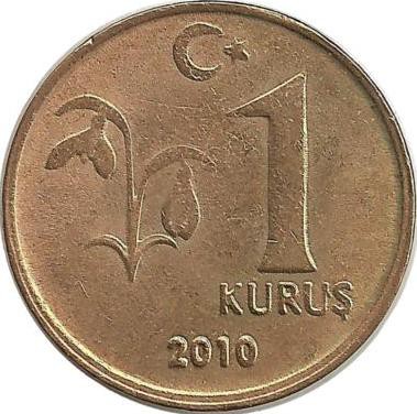 Монета 1 куруш 2010 год, Турция. UNC.