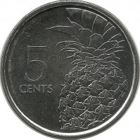 Ананас. Монета 5 центов, 2015 год, Багамские острова. UNC.