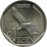 Андский кондор. Фауна Перу. Монета 1 соль. 2017 год, Перу.UNC.