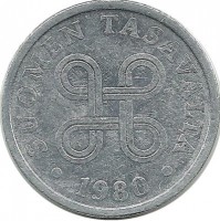 Монета 5 пенни.1980 год, Финляндия.