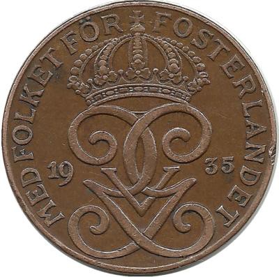 Монета 2 эре.1935 год, Швеция.