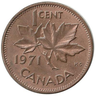 Монета 1 цент, 1971 год, Канада.