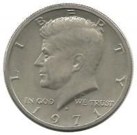 Монета 1/2 доллара. 1971 год (D) - Денвер. США.    