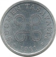 Монета 5 пенни.1981 год, Финляндия.