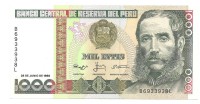Перу.  Банкнота  1000 интис  1988 год.  UNC. 