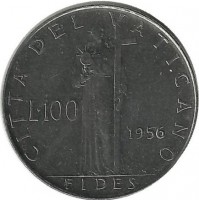 Монета 100 лир 1956г. Ватикан (UNC)