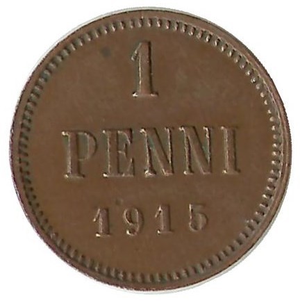 Монета  1 пенни 1915 . Финляндия.