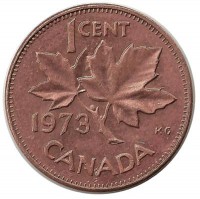 Монета 1 цент, 1973 год, Канада.