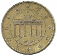 Монета 10 центов. 2002 год (G), Германия.