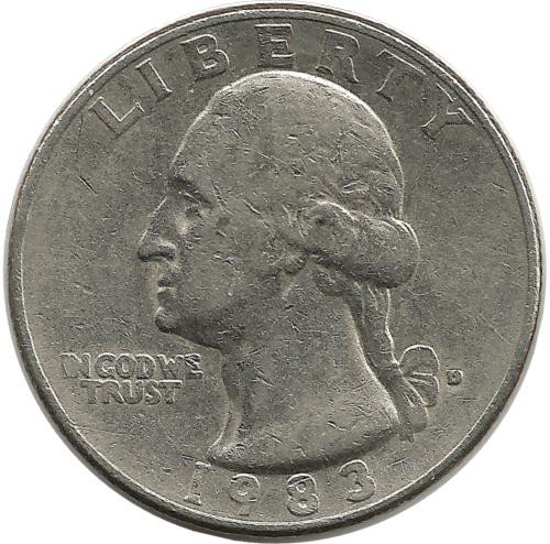 Вашингтон. Монета 25 центов. 1983 год, (D). Денвер, США.