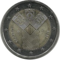 100 лет государствам Балтики. Монета 2 евро. 2018 год, Литва.UNC.