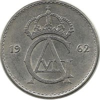 Монета 25 эре. 1962 год, Швеция. (U).