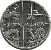 ​Монета 5 пенсов 2014 год. Великобритания.​