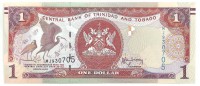 Банкнота 1 доллар. 2006 год. С линиями. Красный Ибис. Тринидад и Тобаго. UNC.
