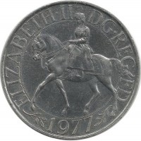 Cеребряный юбилей царствования Елизаветы II​​. Монета 25 пенсов 1977 год. Великобритания.