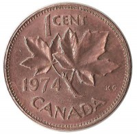 Монета 1 цент, 1974 год, Канада.