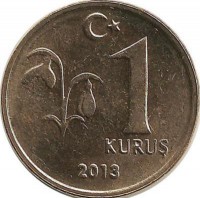 Монета 1 куруш 2013 год, Турция. UNC.