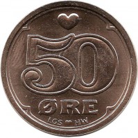 Монета 50 эре. 2016 год, Дания. UNC.