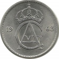 Монета 25 эре. 1963 год, Швеция. (U).