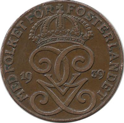 Монета 2 эре.1939 год, Швеция.