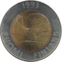 Глухарь. Монета 10 марок. 1993 год, Финляндия. UNC.