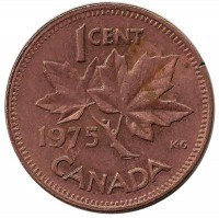 Монета 1 цент, 1975 год, Канада.