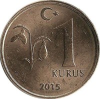 Монета 1 куруш 2015 год, Турция. UNC.