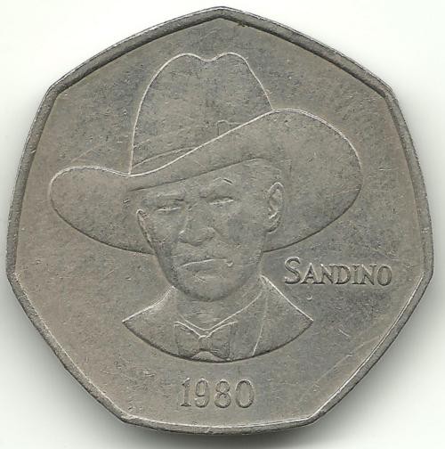 Аугусто Сесара Сандино. Монета 5 кордоба. 1980 год, Никарагуа.