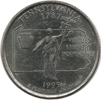 Пенсильвания (Pennsylvania ). Монета 25 центов (квотер), 1999г. D. CША. 