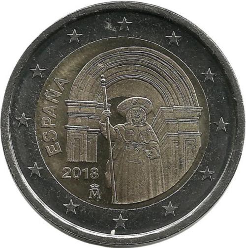 ЮНЕСКО - Сантьяго-де-Компостела. Монета 2 евро, 2018 год, Испания. UNC.