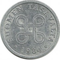 Монета 5 пенни.1984 год, Финляндия.